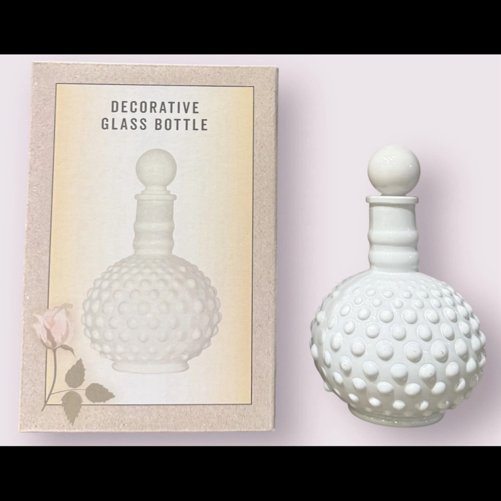 Cracker Barrel White Decorative Hobnail Glass Bottle